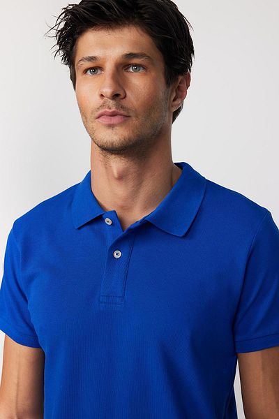 Tudors Ανδρικό μπλουζάκι Slim Fit Slim Fit 100% βαμβακερό μονόχρωμο μπλουζάκι με μπλουζάκι πόλο σαξ