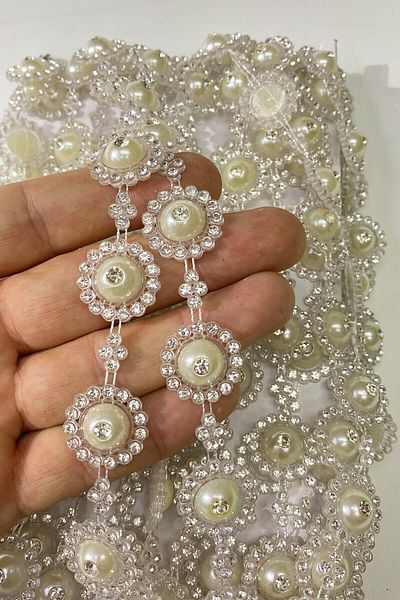 Hayalperest boncuk Pearl Flower Patterned Stone Strip Bead Cream