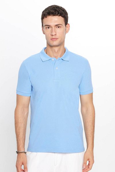 Tudors Tricou pentru bărbați, slim fit, slim fit, bumbac, textura moale, țesătură respirabilă, guler anti-ondulare, tricou albastru cu guler polo