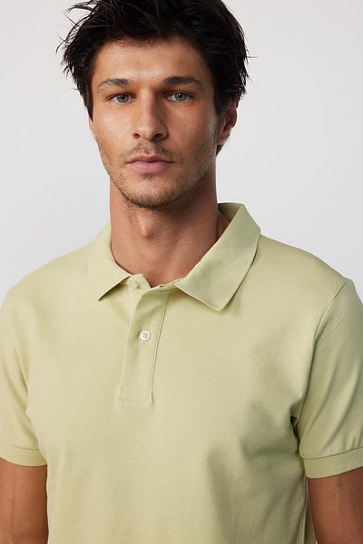 Tudors Ανδρικό μπλουζάκι Slim Fit Slim Fit 100% βαμβακερό απλό πικέ πράσινο γιακά μπλουζάκι
