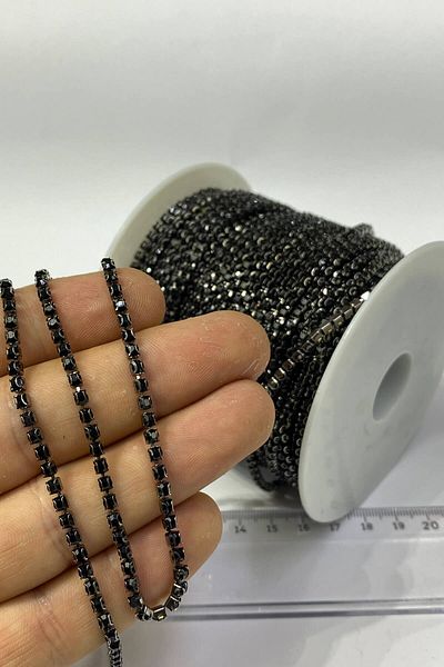 Hayalperest boncuk Crystal Stoned Black Metal Slot Ribbon 12 Mm 5 Meters