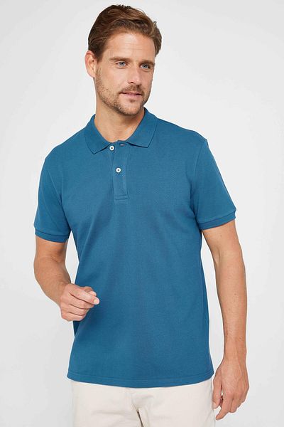 Tudors Tricou pentru bărbați, slim fit, 100% bumbac, uni, piqué, culoare petrol, cu gât polo