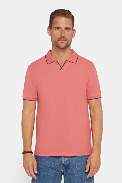 Tudors Ανδρικό μονόχρωμο μπλουζάκι με μονόχρωμο πικέ γιακά - 100% βαμβάκι, χωρίς κουμπιά