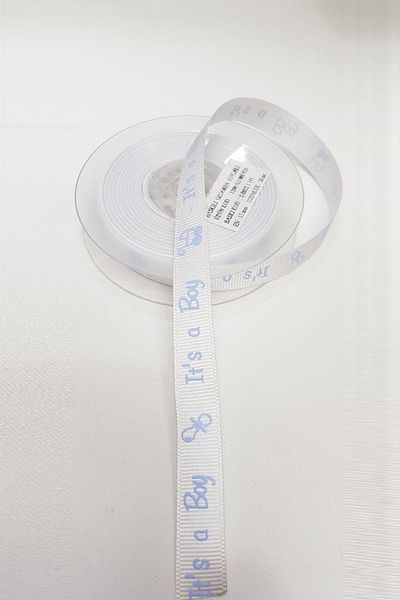 Hayalperest boncuk Λευκό Χρώμα Μπλε Γραπτό Grosgrain Κορδέλα με θέμα το μωρό 1,5 εκ