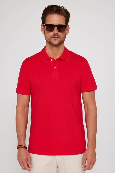 Tudors Ανδρικό T-Shirt Red Polo Neck Slim Fit - 100% βαμβάκι