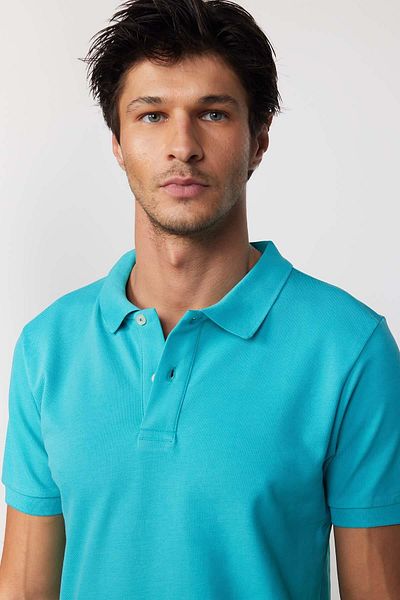 Tudors Ανδρικό μπλουζάκι Slim Fit Slim Fit 100% βαμβακερό απλό πικέ πράσινο γιακά μπλουζάκι