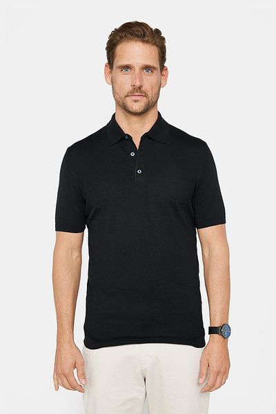 Tudors Ανδρικό Slim Fit Slim Fit Βαμβακερό πλεκτό T-shirt μαύρο πόλο γιακά