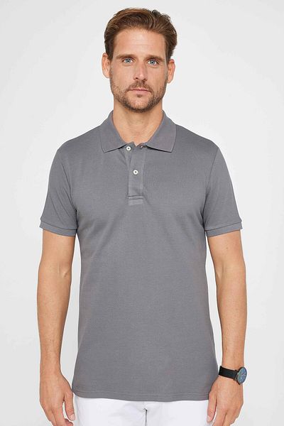 Tudors Ανδρικό Slim Fit Slim Fit 100% βαμβακερό μονόχρωμο μπλουζάκι πόλο με καπνιστό γιακά