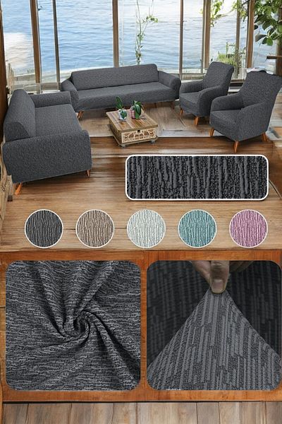 MADAME BELLA Jacquard 3-3-1-1 Patterned Elastic Sofa and Sofa Cover Set