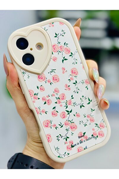 Go Aksesuar Iphone 16 Uyumlu Kaplama Mini Çiçek Tasarımlı Esnek Silikon Kılıf