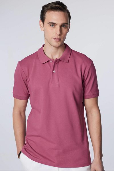 Tudors Ανδρικό T-Slim Fit Slim Fit 100% βαμβακερό απλό πικέ μωβ μπλουζάκι με γιακά πόλο