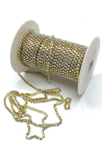 Hayalperest boncuk Gold Yellow Crystal Stone Metal Slot Ribbon 20 Meters 16 Mm