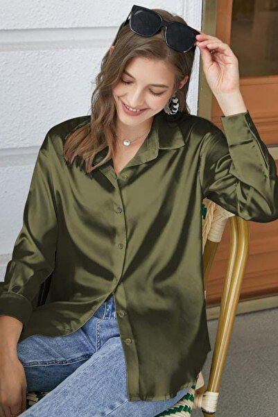 sunfyre قميص نسائي أنيق ومريح بأكمام طويلة وأزرار من الساتان