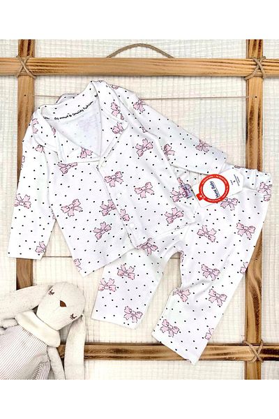 Murat Baby Baby Girl Bow Polka Dot Cotton Pajama Set