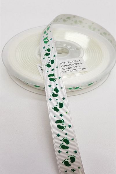 Hayalperest boncuk Λευκή Πράσινη Κορδέλα Grosgrain με θέμα μωρό 1,5 εκ