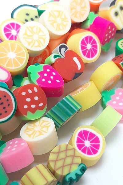 Hayalperest boncuk Colorful Mixed Fruit Patterned Fimo Dough Beads 6mm