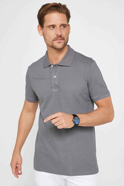 Tudors Ανδρικό Slim Fit Slim Fit 100% βαμβακερό μονόχρωμο μπλουζάκι πόλο με καπνιστό γιακά