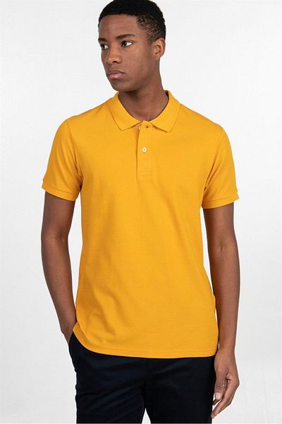 Tudors Ανδρικό μπλουζάκι με γιακά ανδρικό Slim Fit 100% βαμβακερό απλό πικέ μουστάρδα