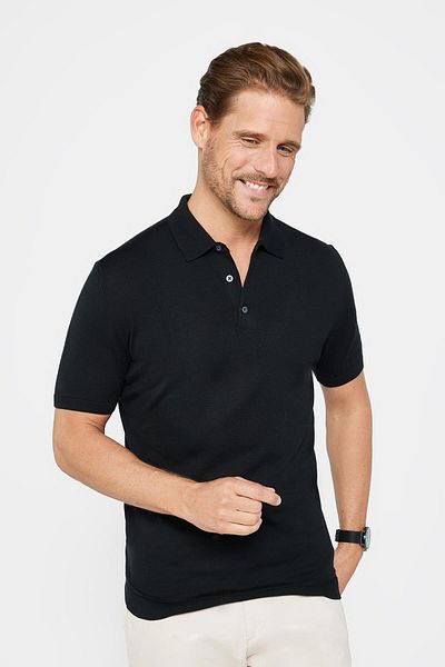 Tudors Ανδρικό Slim Fit Slim Fit Βαμβακερό πλεκτό T-shirt μαύρο πόλο γιακά