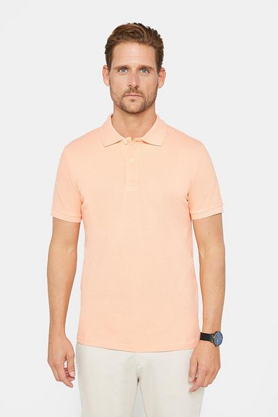 Tudors Ανδρικό T-Slim Fit Slim Fit 100% βαμβακερό απλό πικέ σομόν μπλουζάκι με γιακά πόλο
