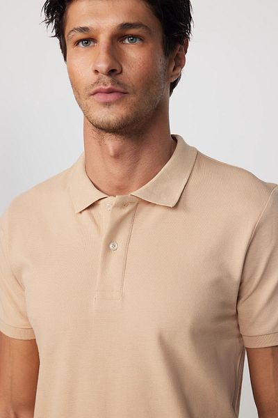 Tudors Pánské tričko Slim Fit Slim Fit 100% bavlna Plain Pique Stone Color Polo límec