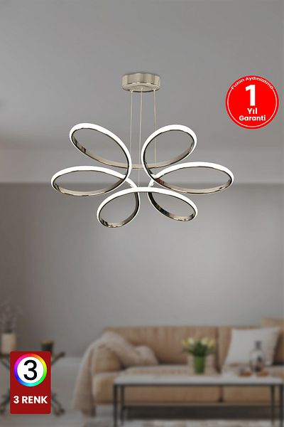 FUZON Orkide Medium 3 Color Remote Controlless Silver Led Chandelier Living Room Chandelier Living Room Chandelier