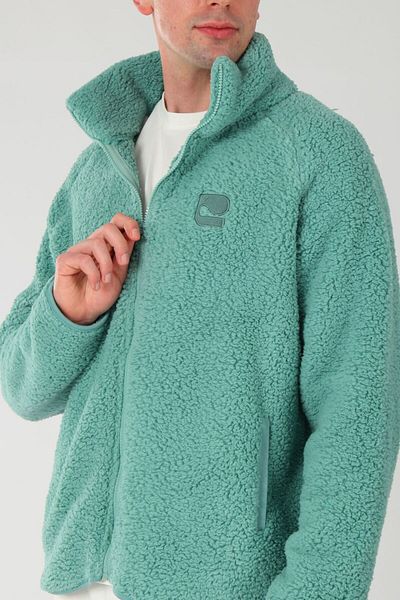 Coredra Men's Green Teddy Plush Coat - Length Zipper C508
