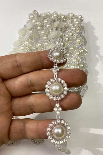 Hayalperest boncuk Pearl Flower Patterned Stone Strip Bead Cream