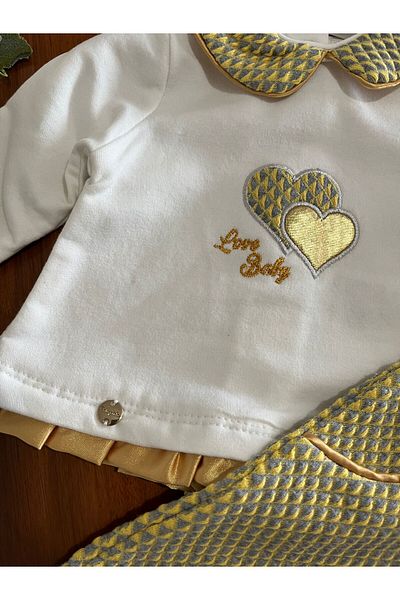 Babydola Heart Patterned Baby Girl Woven Set - Bottom and Top Set