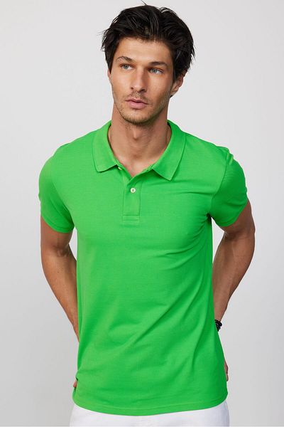 Tudors Ανδρικό μπλουζάκι Slim Fit Slim Fit 100% βαμβακερό απλό πικέ πράσινο γιακά μπλουζάκι