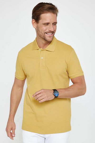 Tudors Ανδρικό T-Slim Fit Slim Fit 100% βαμβακερό απλό πικέ μουστάρδα μπλουζάκι με γιακά πόλο