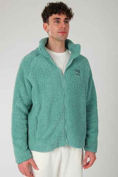 Coredra Men's Green Teddy Plush Coat - Length Zipper C508