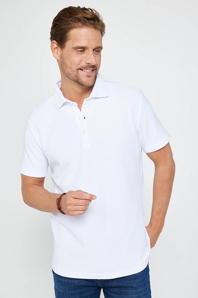 Tudors Λευκό μπλουζάκι Polo Neck Slim Fit - 100% Βαμβάκι, Dobby