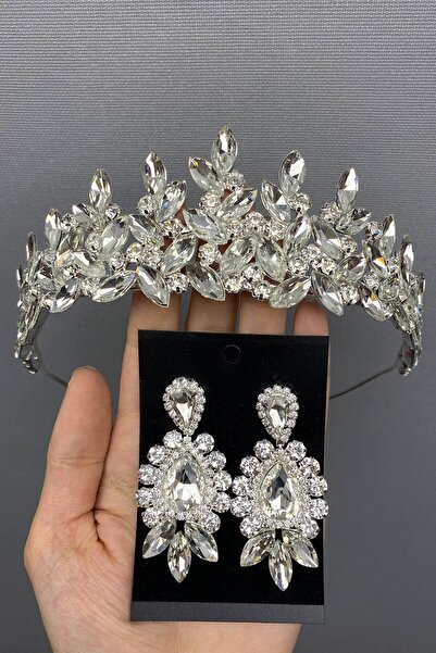 Hayalperest boncuk Coroana și cerceii de mireasă Subra de culoare argintie