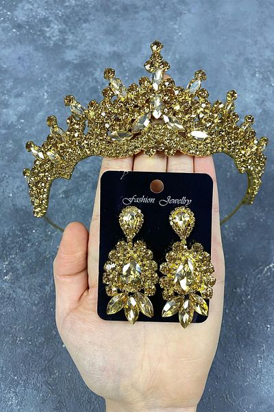 Hayalperest boncuk Tokyo Stoned Bridal Henna Crown and Shuttle Earring Set