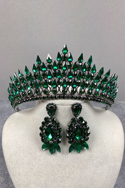 Hayalperest boncuk Damla 3D Bridal Henna Crown and Evening Dress Earring Set