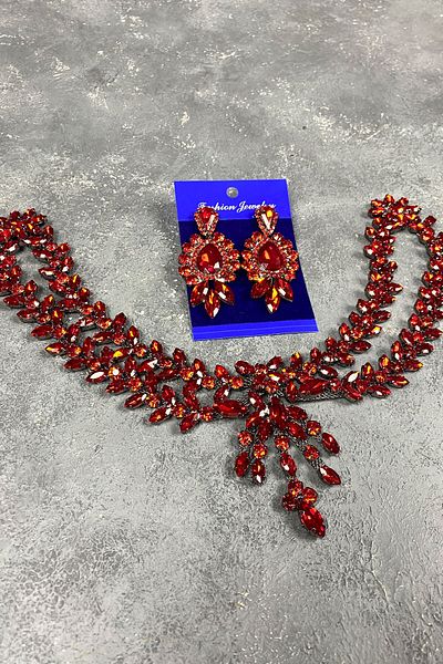 Hayalperest boncuk Red Sultan Fascinator Accesoriu pentru păr Henna de mireasă și cercei cu pietre