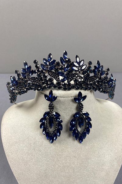 Hayalperest boncuk Set de coroană și cercei cu henna de mireasă bleumarin - Belur