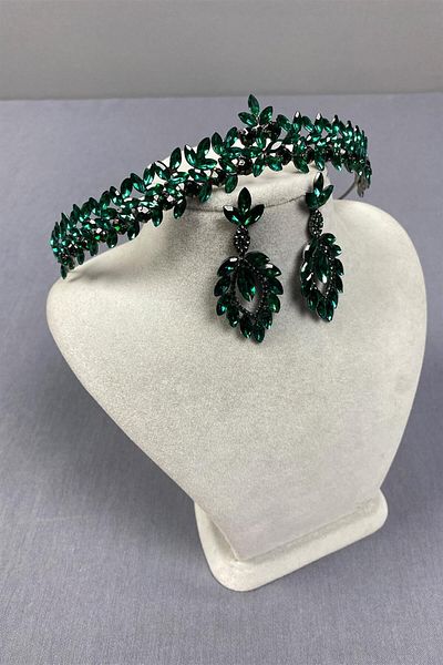 Hayalperest boncuk Coroană Vera Bridal Henna și cercei cu navetă, subțire, elegantă, verde