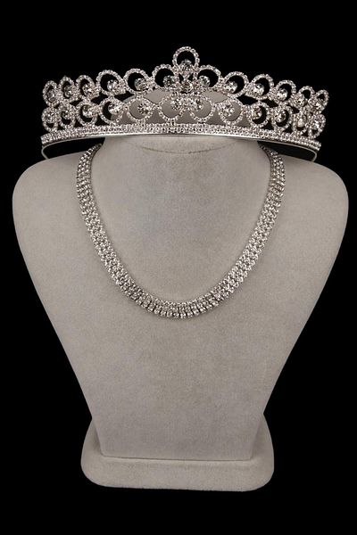 Hayalperest boncuk Colier elegant pentru rochie de seară cu 3 rânduri de cristale și coroană de mireasă cu flori