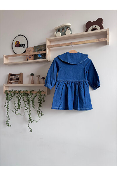 Overdo Kız Çocuk Bebe Yaka Kot Elbise