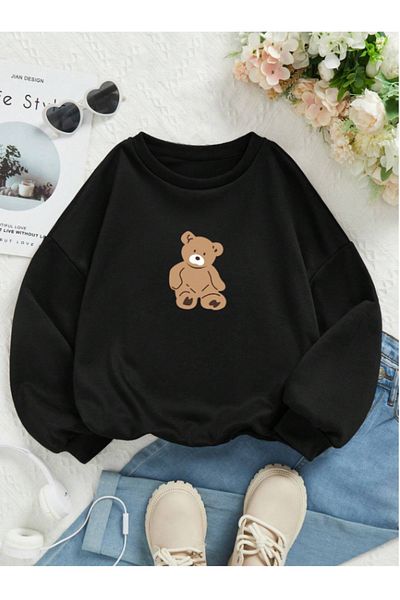 Pelna Hanorac negru pentru copii cu imprimeu cu design special din bumbac