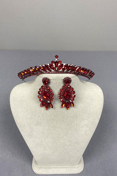 Hayalperest boncuk Set de cercei cu piatră roșie Ece Bridal Henna Crown și Drop Shuttle
