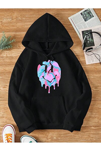 donamod Seria Coke Expression Print Kangaroo Pocket Drawstring Hoodie