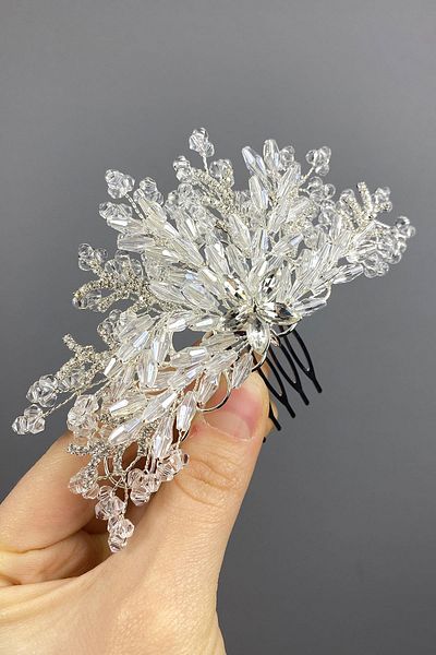 Hayalperest boncuk Accesoriu pentru păr de mireasă cu pieptene lateral brodat cu cristal