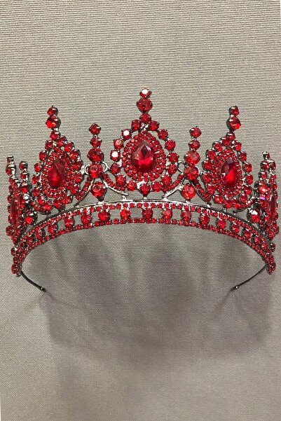 Limelia Koyu Kırmızı Kristal Taşlı Kına ve Gelin Tacı