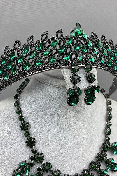 Limelia Set de coroană și colier cu henna de mireasă verde Mia