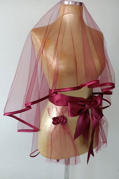 Hayalperest boncuk Burgundy Piping Elegant Simple Design Bridal Henna Face Cover