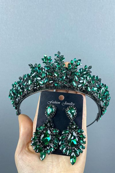 Hayalperest boncuk Ezel 3D Bridal Henna Crown and Earring Set