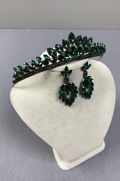 Hayalperest boncuk Green Leyn Bridal Henna - Cercei cu coroană și piatră de navetă